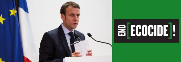 president Frankrikes President Emmanuel Macron är för ekocid som internationellt brott